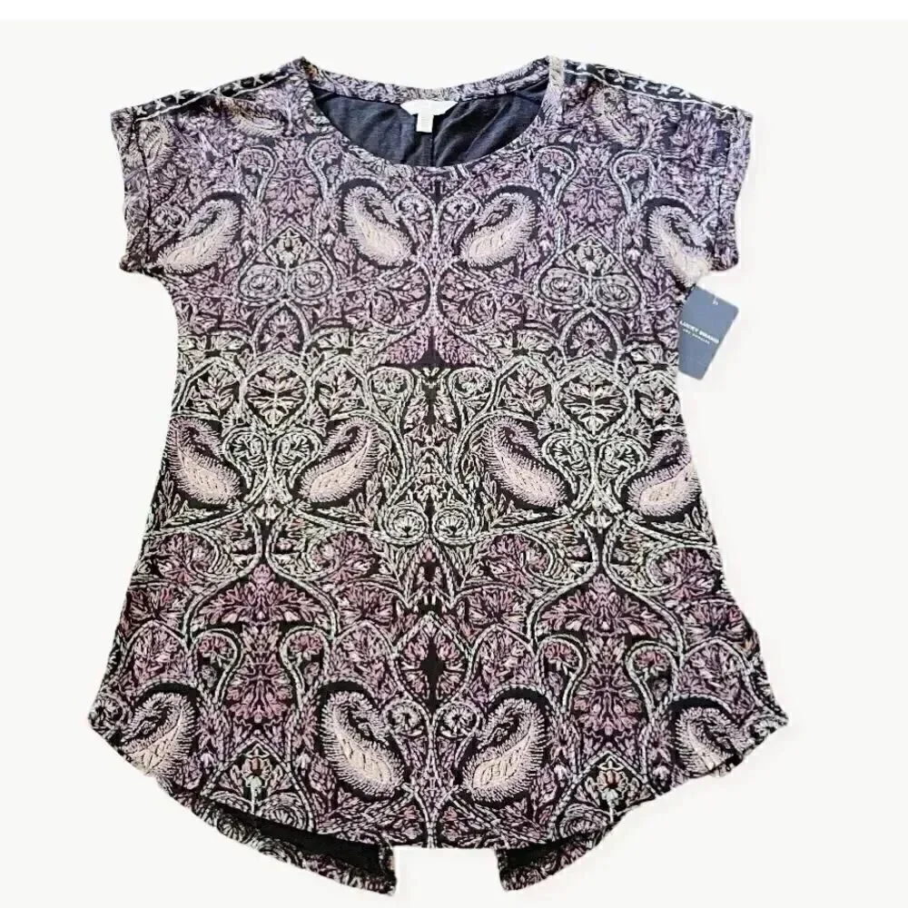 Lucky Brand Slit Back Paisley Scoop Neck Breezy MulticolorTop SZ XS - Picture 2 of 6